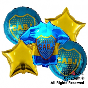 SET DE GLOBOS METALIZADO BOCA JUNIORS ESCUDO 5 UNIDADES X 1